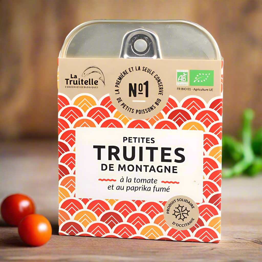 Kleine Bergforellen mit Tomate und geräuchertem Paprika - 100g Dose à 100g